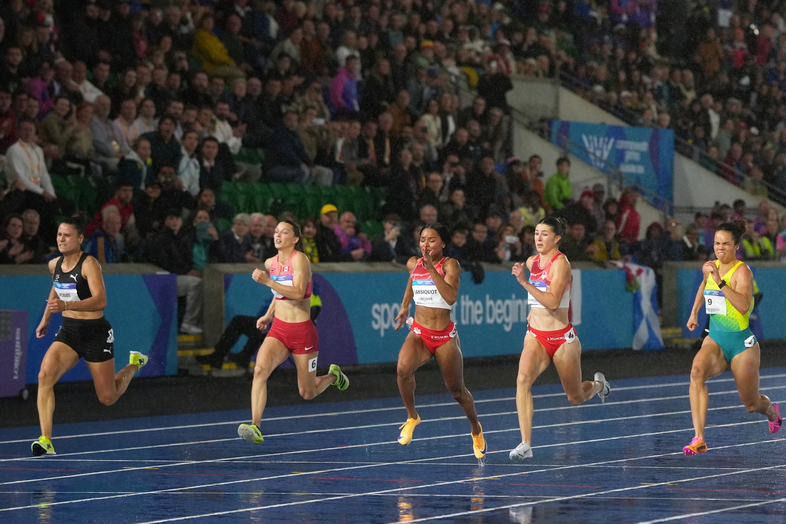 The women's 100m final at the Commonwealth Games.