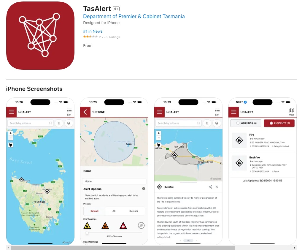 The Tas Alert app