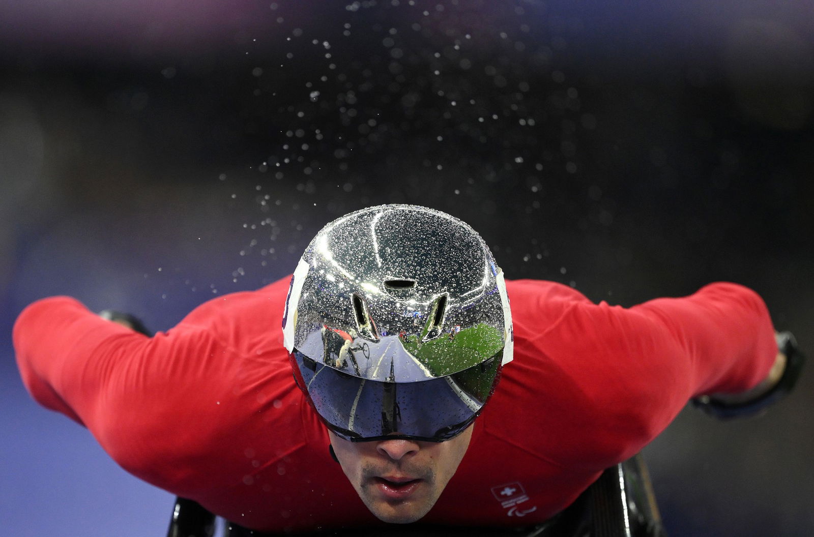 Switzerland's Marcel Hug races in the men's 5000m T54 round 1 in Paris.