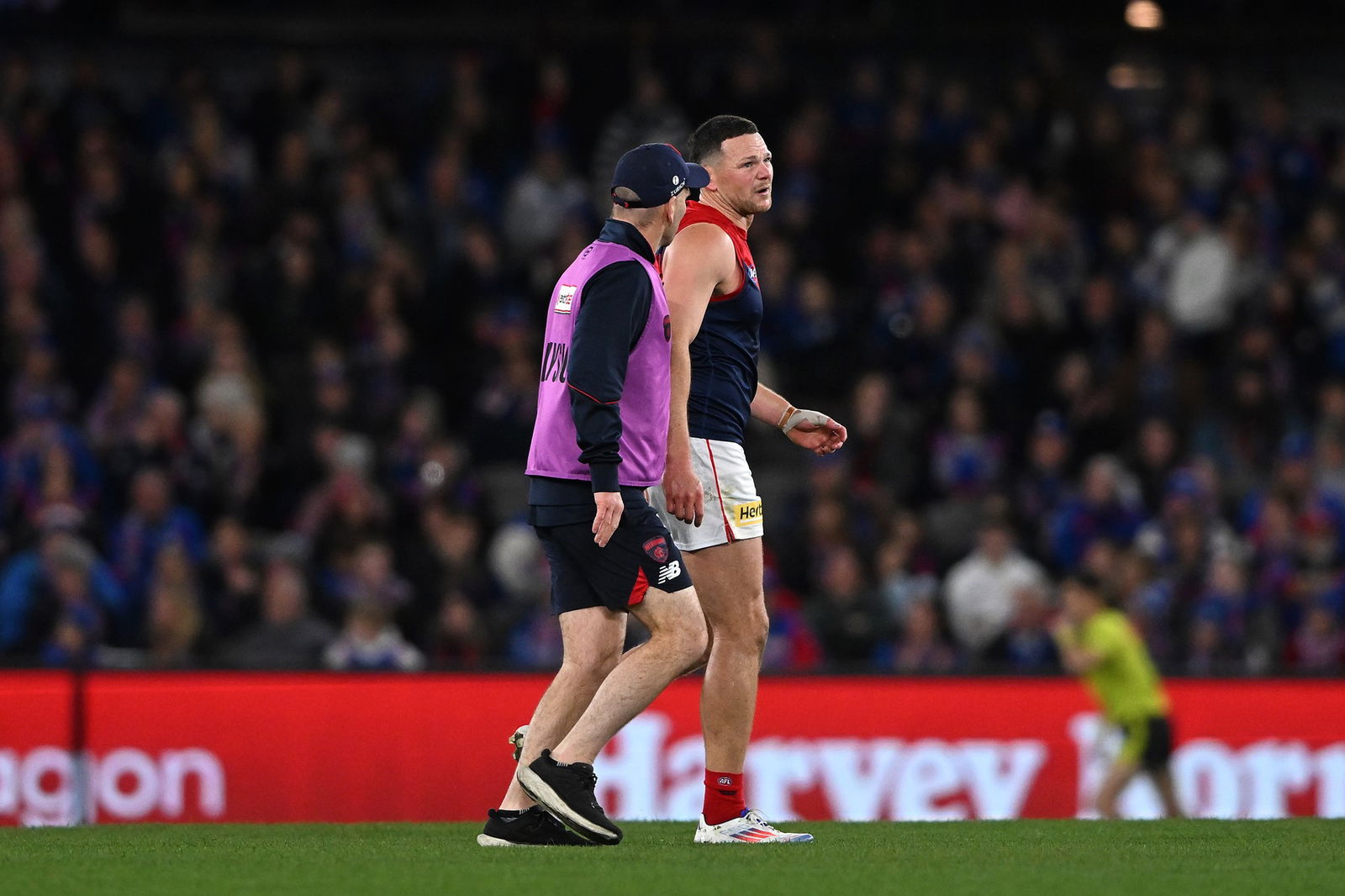 Steven May suffered fractured ribs against the Bulldogs on Friday night.