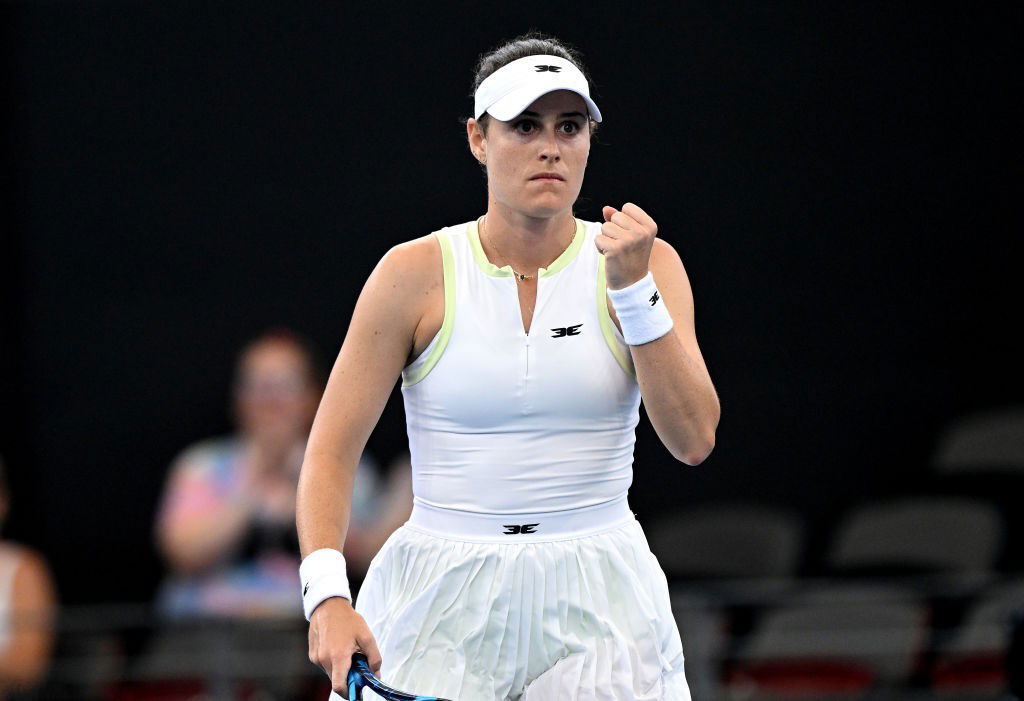 Kimberly Birrell celebrates a point during her match against Priscilla Hon at the Brisbane international. (Getty Images)