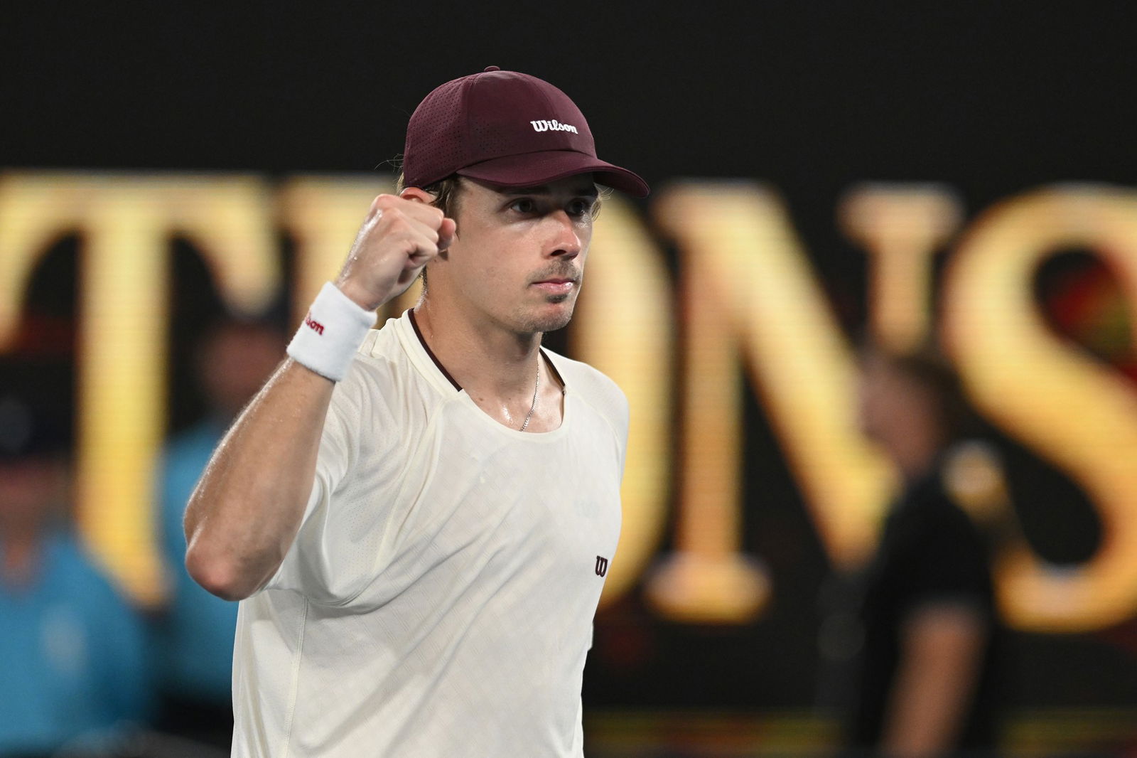 Alex de Minaur fist pumping the air