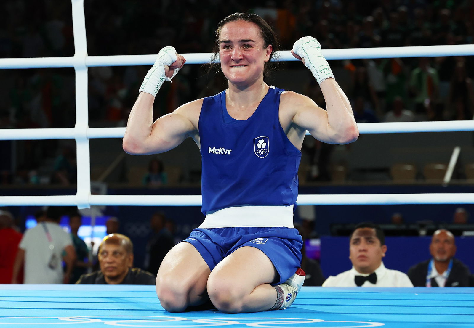 Ireland's Kellie Harrington celebrates her gold medal win in the women's 60kg boxing.