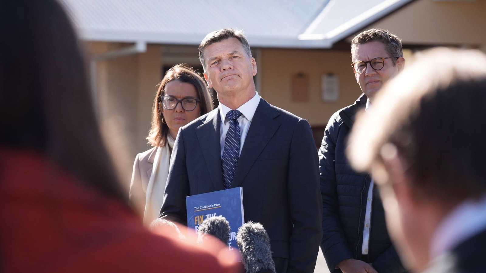 Angus Taylor at a press conference.