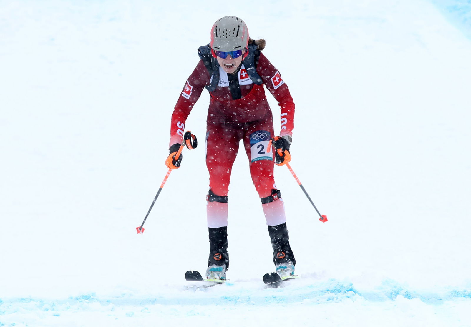 BORMIO, ITALY - FEBRUARY 19: Marianne Fatton of Team Switzerland competes during the final of the Ski Mountaineering Women's Sprint on day thirteen of the Milano Cortina 2026 Winter Olympic games at Stelvio Alpine Skiing Centre on February 19, 2026 in Bormio, Italy.