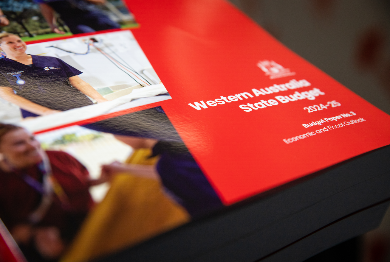 A close up of WA's 2024 budget papers