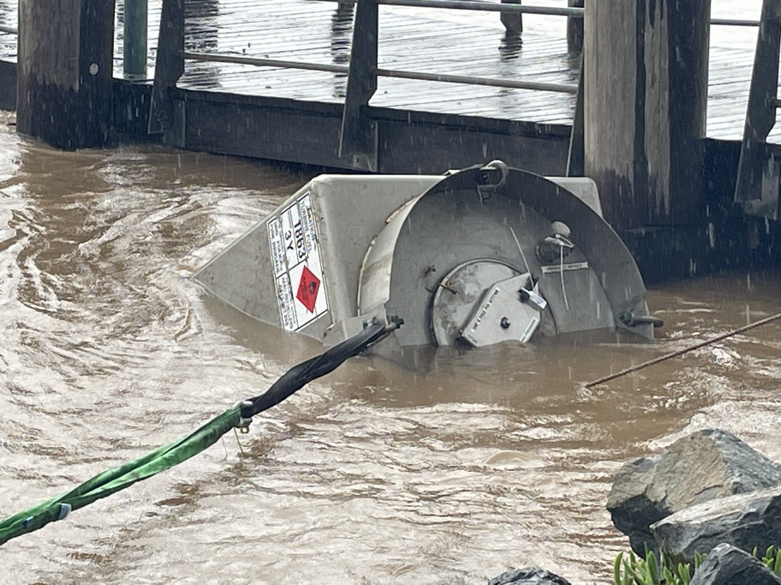 An aviation fuel tank in the water