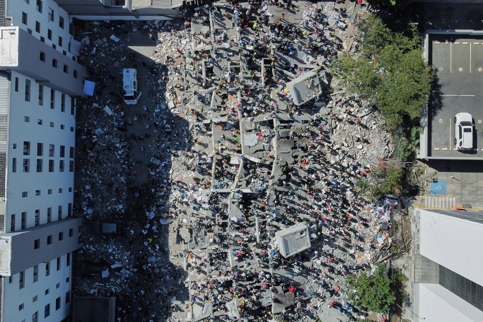 Aerical shot of lots of people on a street
