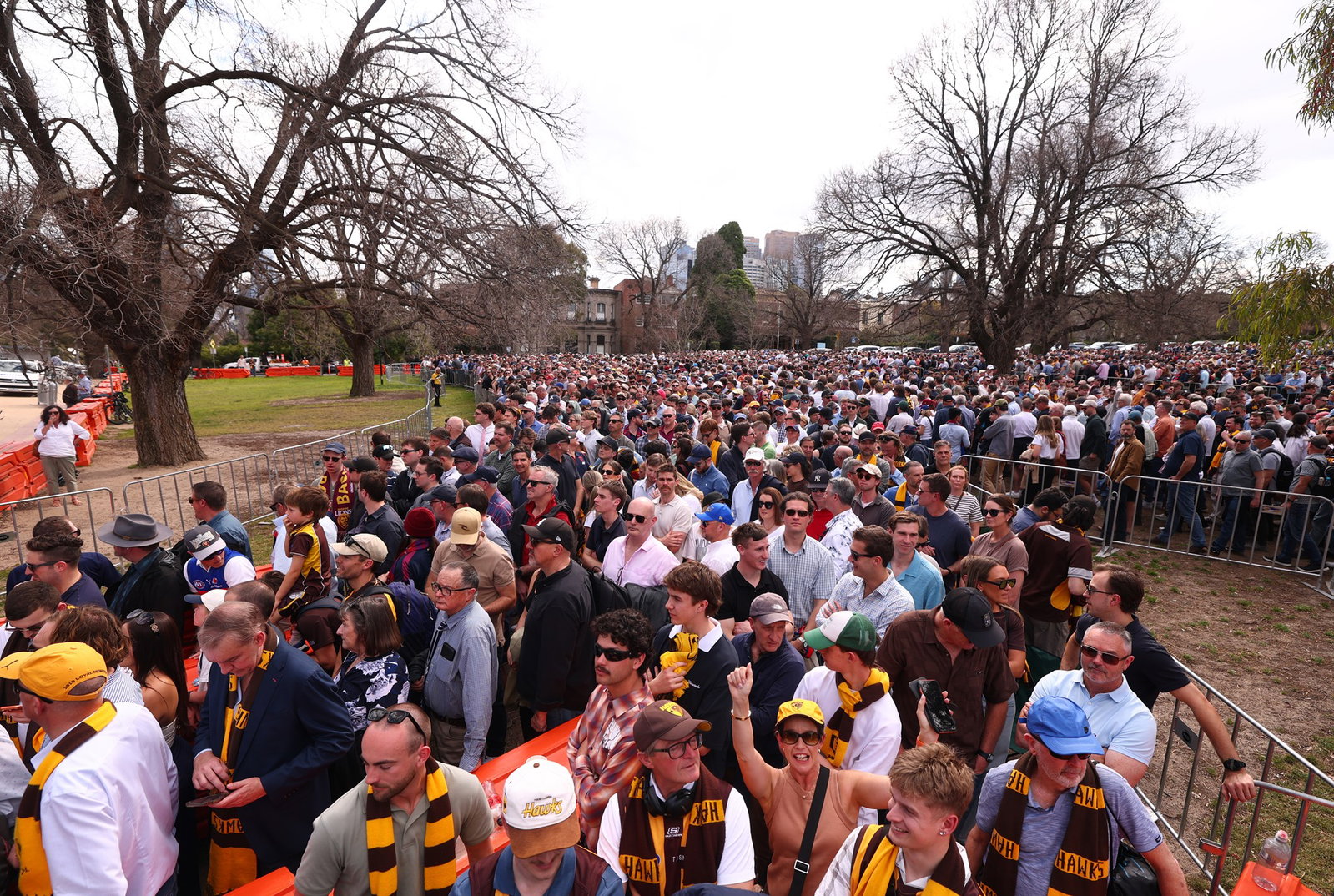 Thousands of fans were lined up hours before the first bounce along the Yarra Park precinct.