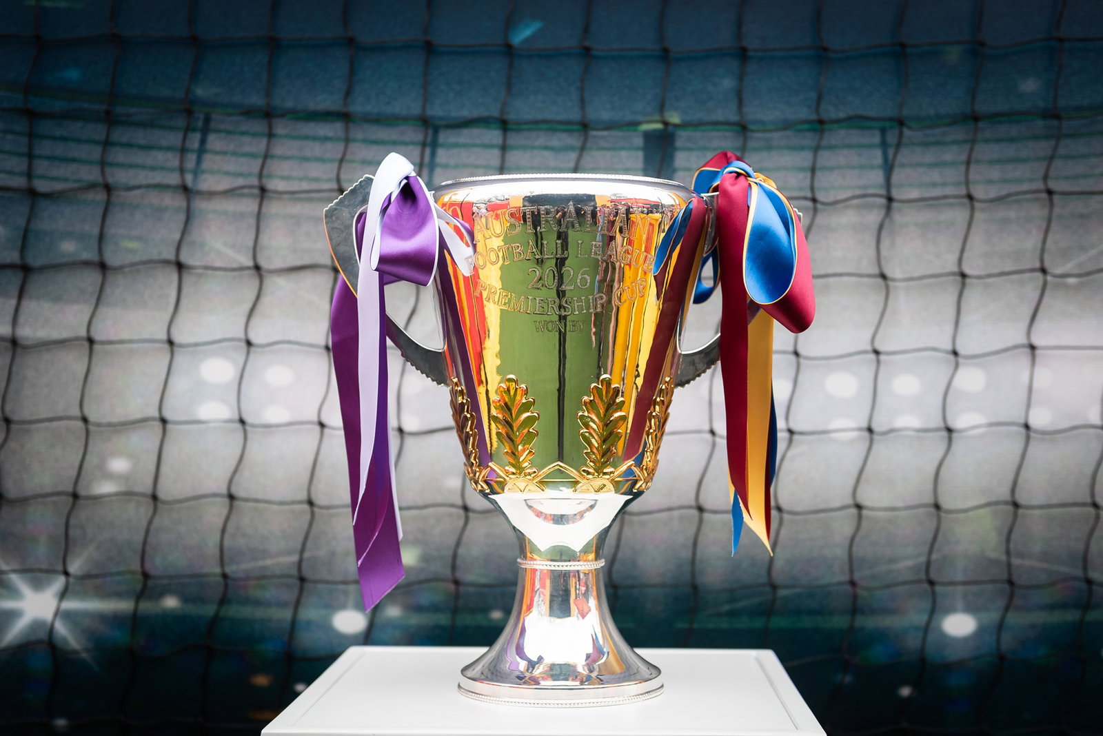 The AFL Premiership Cup is displayed during the AFL Grand Final Footy Festival at Melbourne Cricket Ground on September 25, 2026 in Melbourne, Australia.