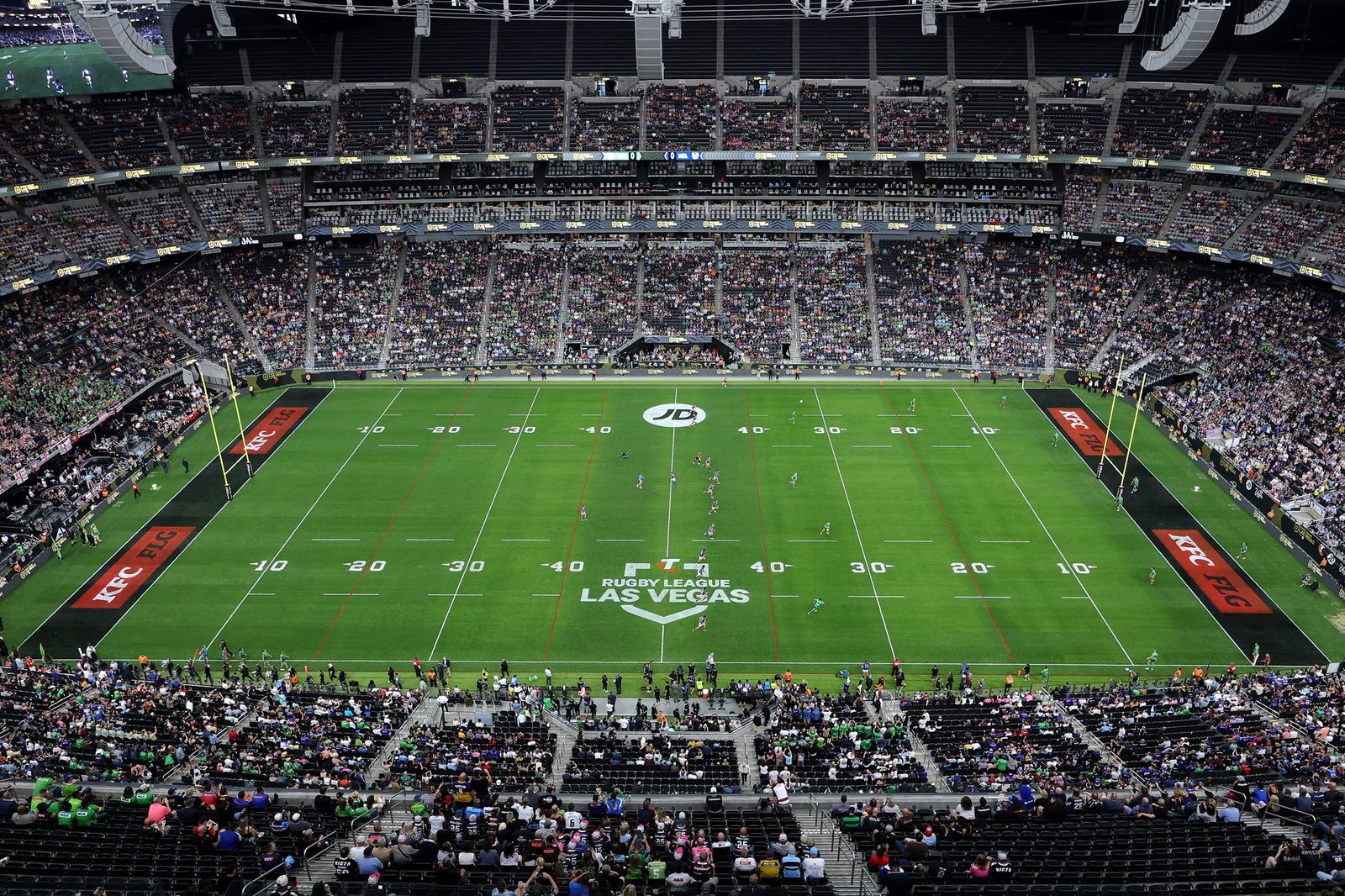 A wide shot of Allegiant Stadium in Las Vegas for rugby league games