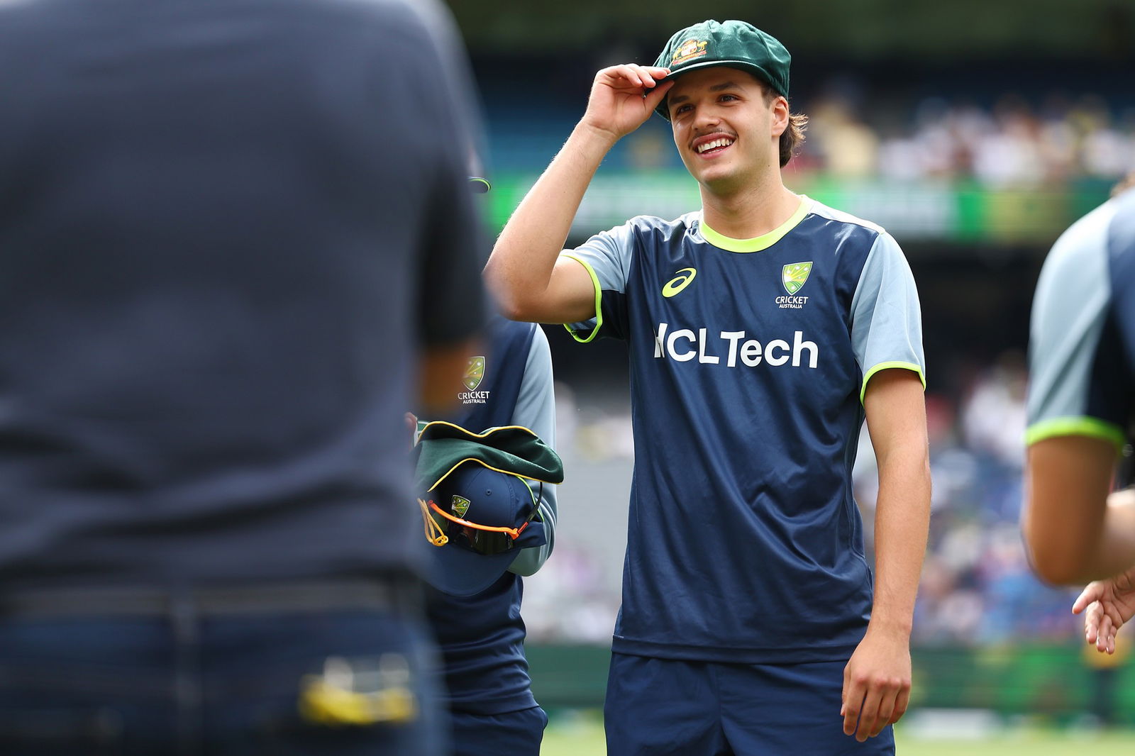 Australia batter Sam Konstas wears his Baggy Green.