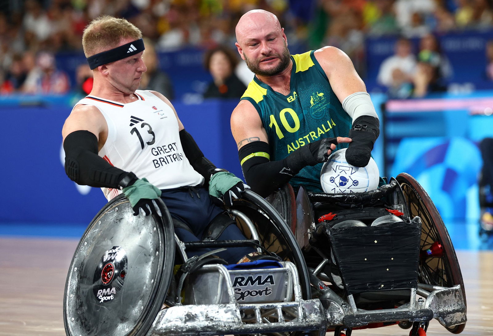 Chris Bond playing for Australia in wheelchair rugby at Paris Paralympics.