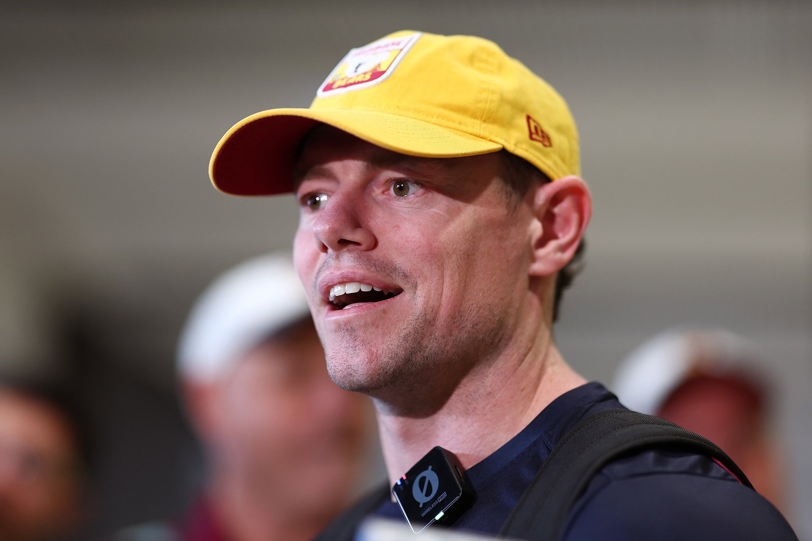  Lachie Neale speaks to the media during a press conference at Melbourne Airport on September 23, 2026 in Melbourne, Australia.