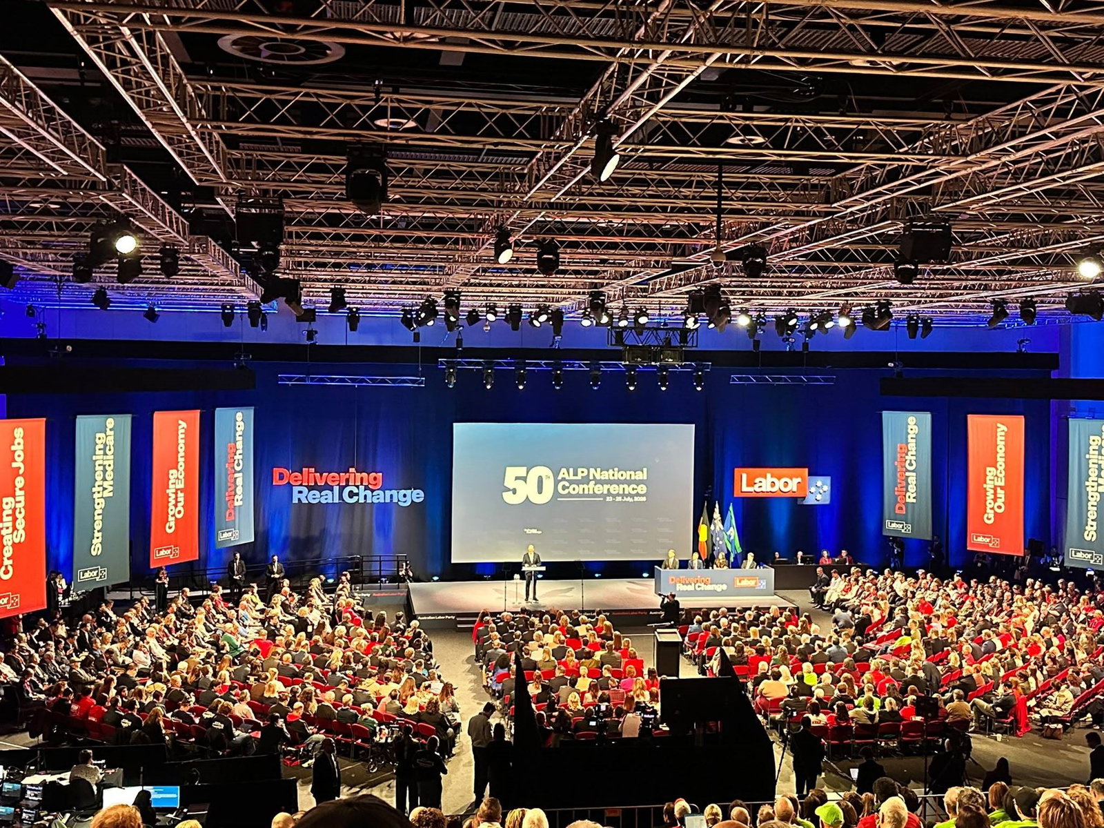 Anthony Albanese addresses Labor national confrnece. 