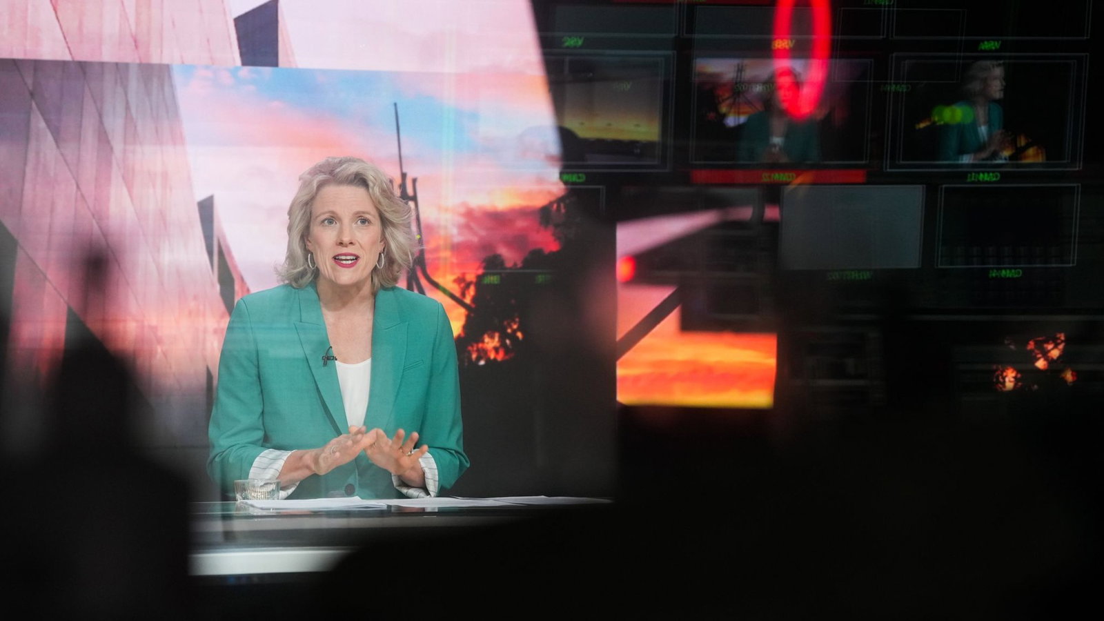 Clare O'Neil being interviewed in the ABC News studios. 