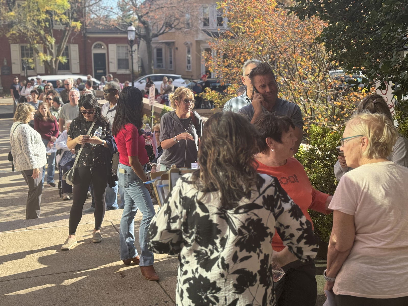 A line of people waiting to vote in Bucks County, Pennsylvania.