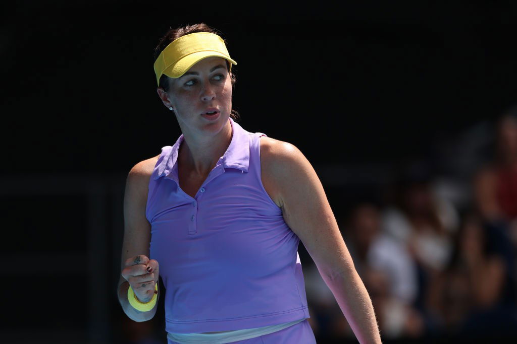 Anastasia Pavlyuchenkova pumps her fist at the Australian open.