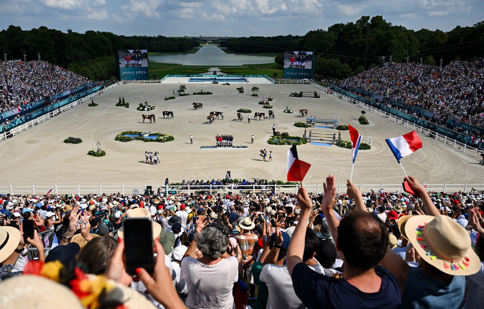 A general view of the podium after the jumping team final at the Château de Versailles during the 2024 Paris Summer Olympic Games in Paris, France.
