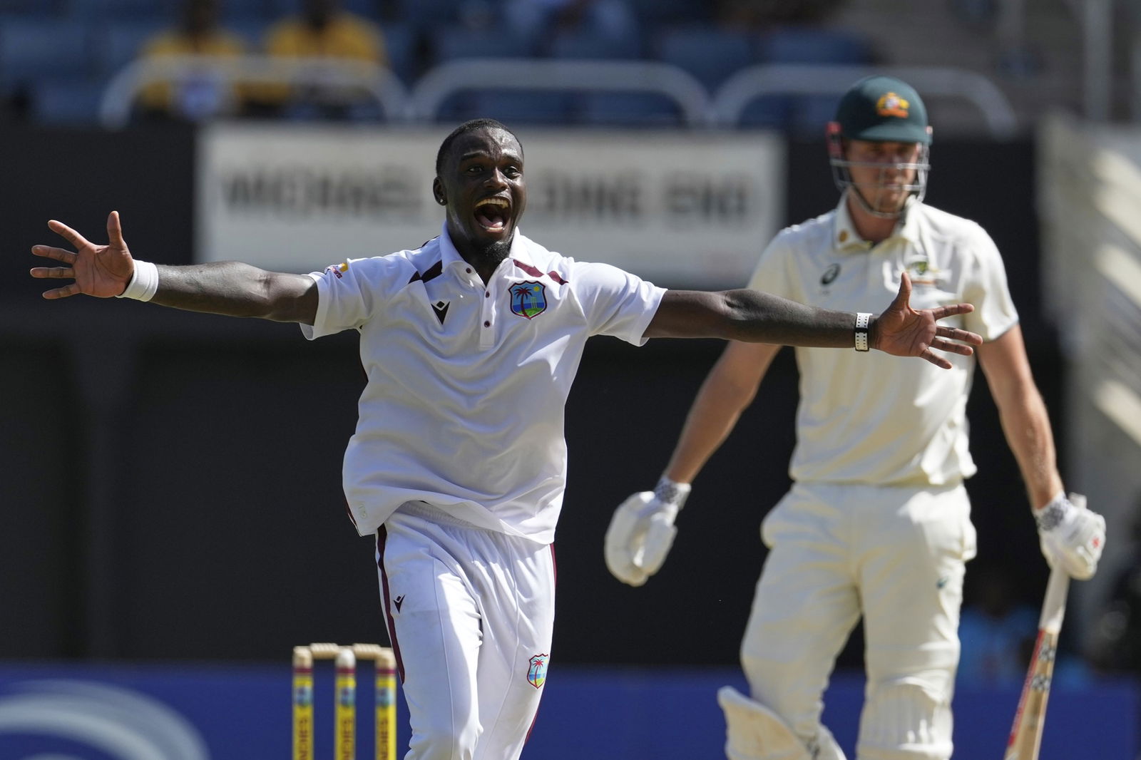 Jayden Seales appeals for Cameron Green's wicket.