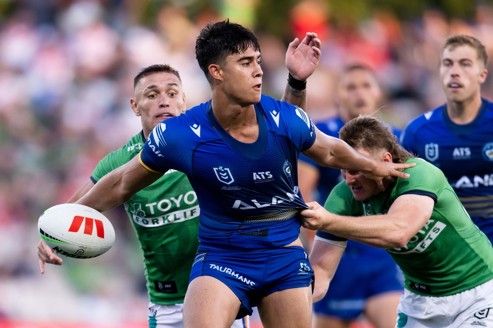 Blaize Talagi tries to offload for Parramatta.