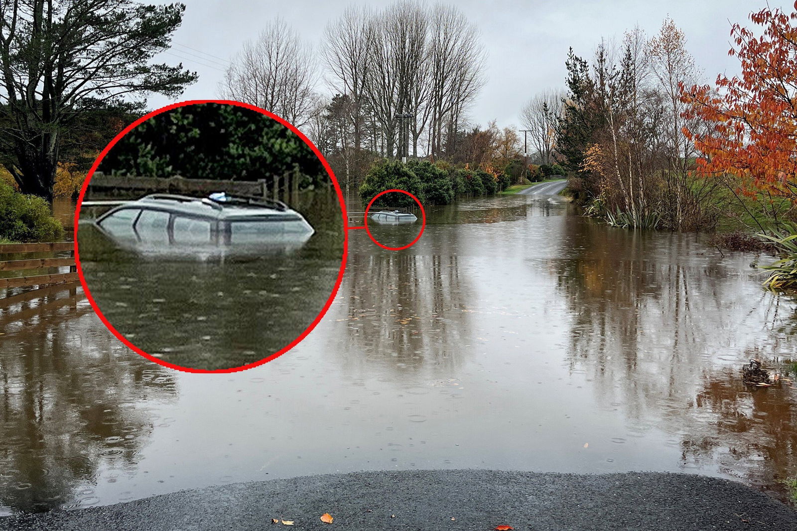 At 1pm May 21, 2024, the driver called emergency services, saying she was stuck inside her car on a flooded patch on Waikaukau Road at Ngakuru. The vehicle floated into deeper water and then started sinking.