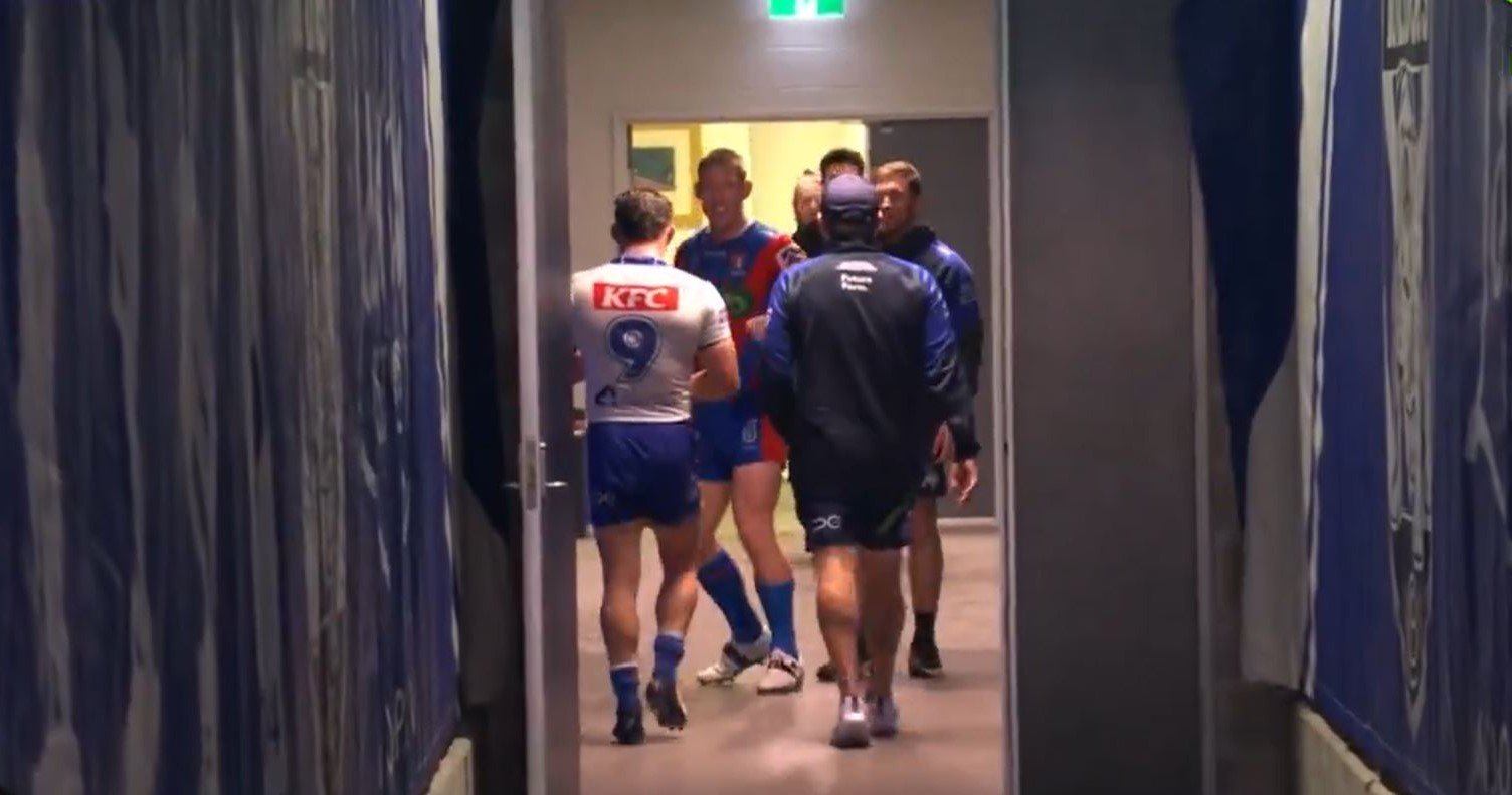 Jack Hetherington squares up with Reed Mahoney in the tunnel.