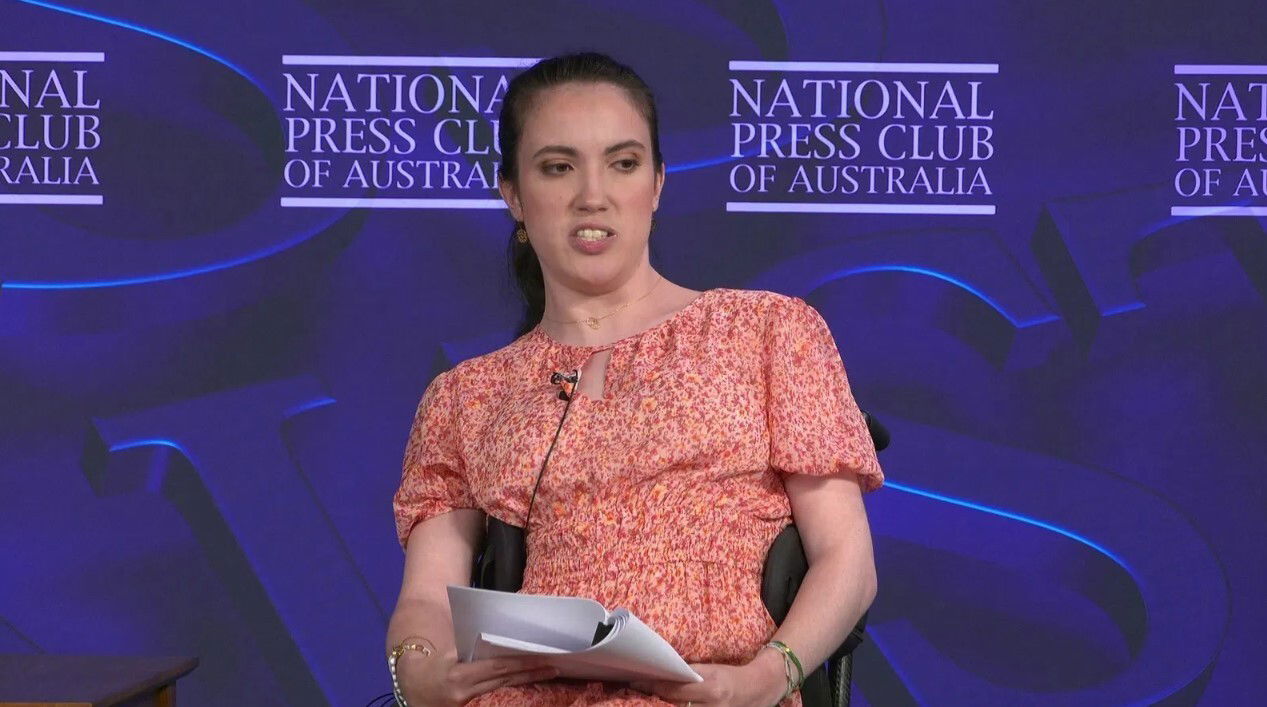 Hannah Diviney speaks at the National Press Club