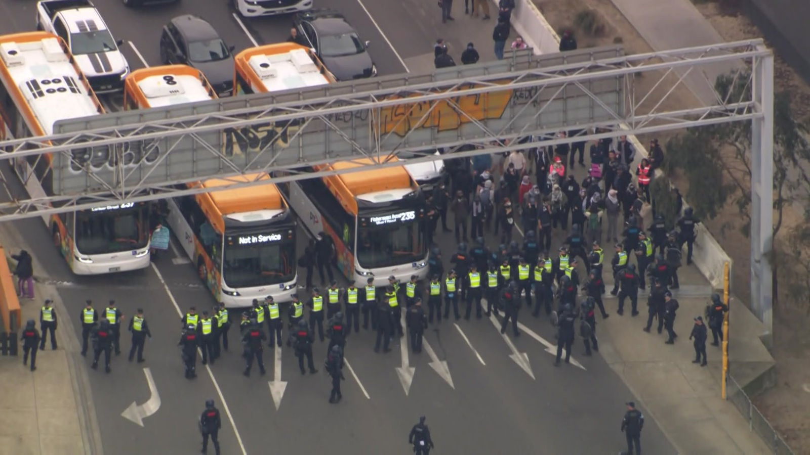 A police blockade along a road