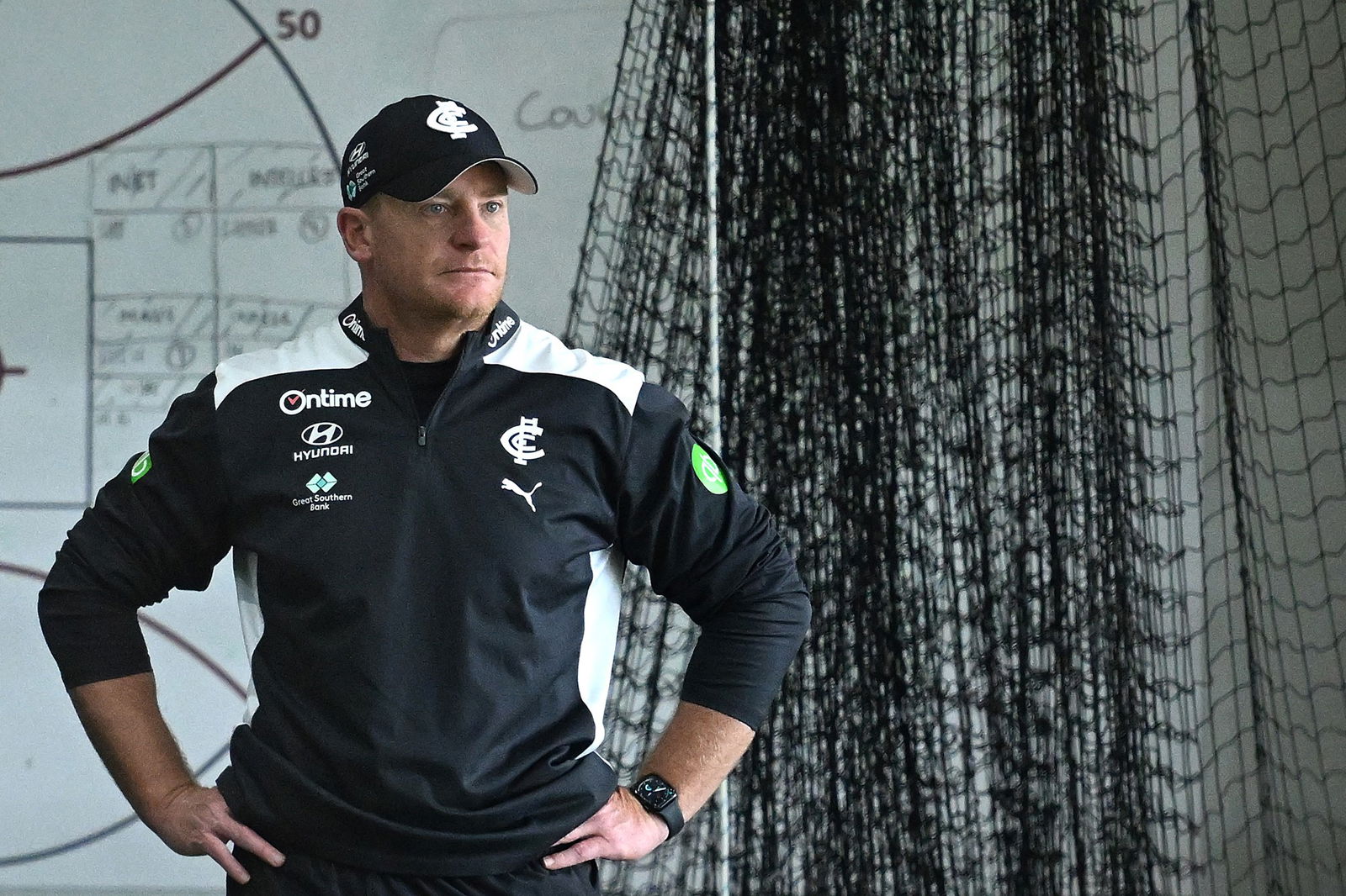 Carlton coach Michael Voss at a training session at Princes Park,  on July 3, 2025.