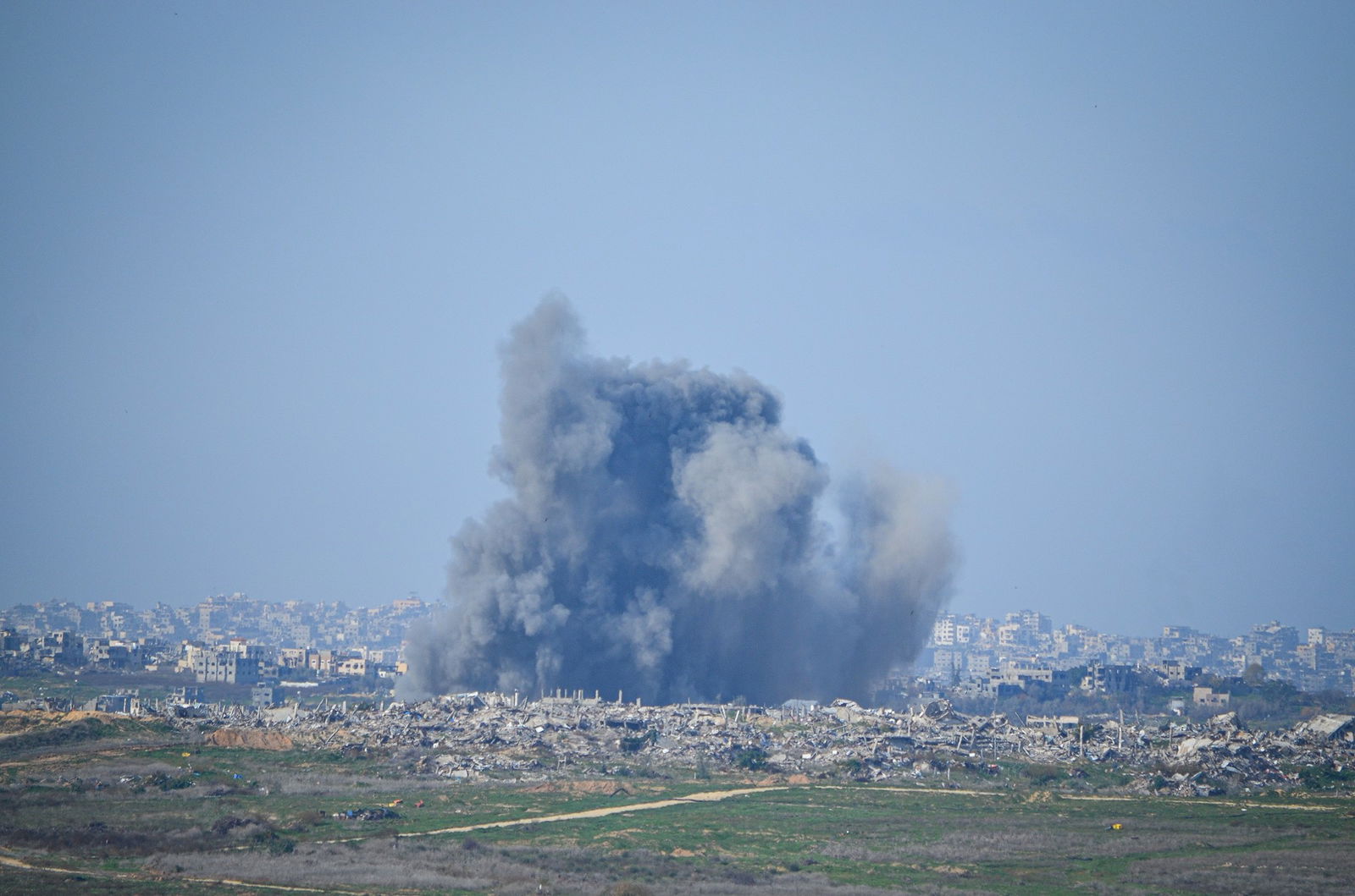 An air strike in Gaza seen from the Israeli border.