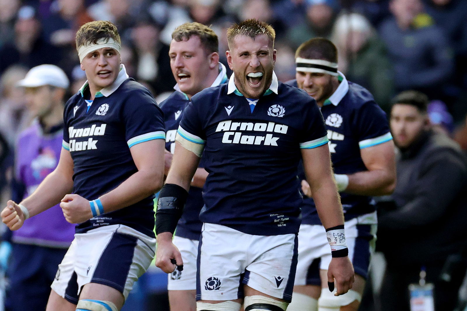 Scotland celebrates a try.