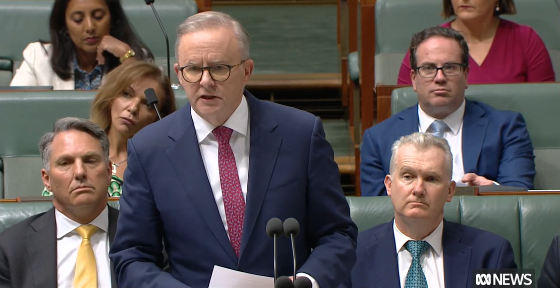 A man in a suit and tie speaks in parliament