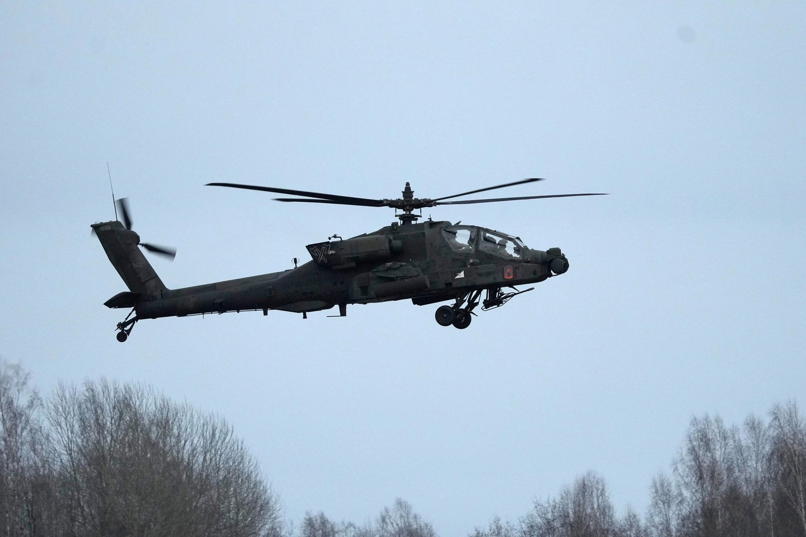 A helicopter flying
