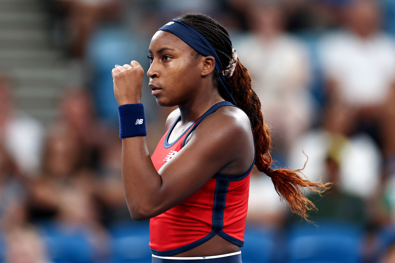 Coco Gauff pumps her left fist.