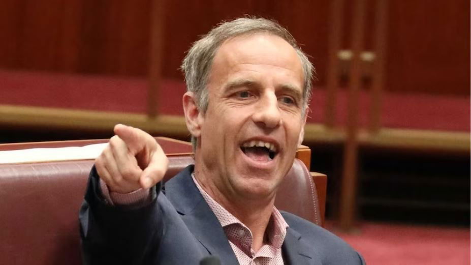 Senator Nick McKim pointing his finger at someone in parliament