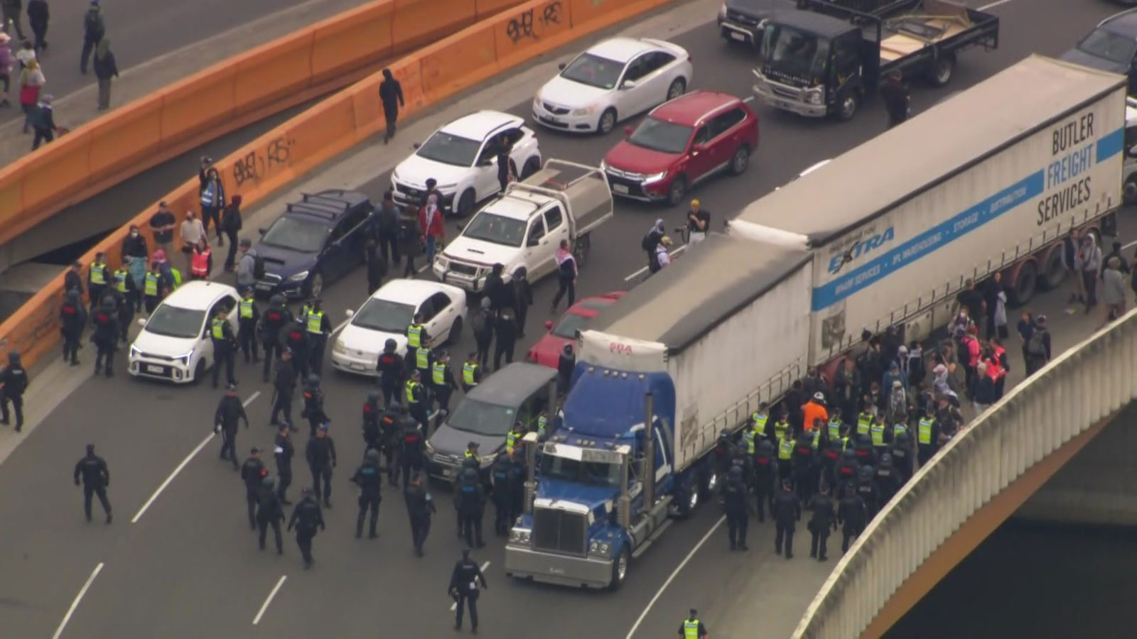 Police blockading a road