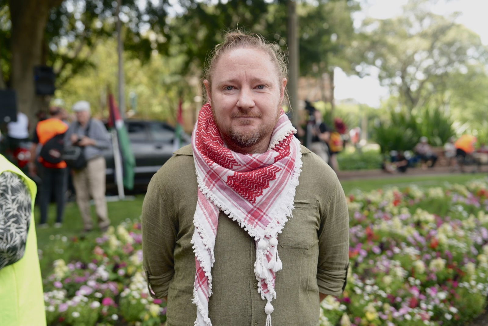 A man wearing a keffiyeh