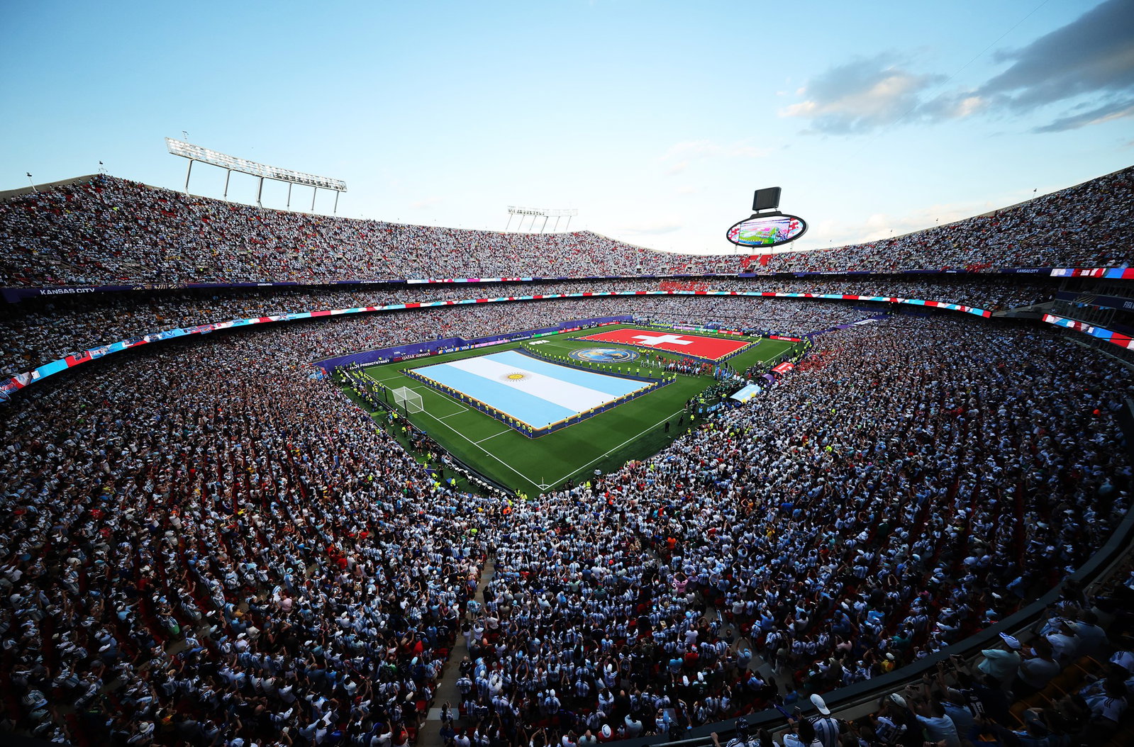 A landscape shot of a full stadium