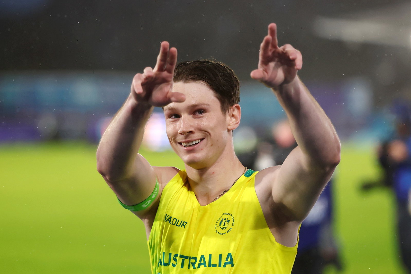 Lachlan Kennedy gestures to the crowd.