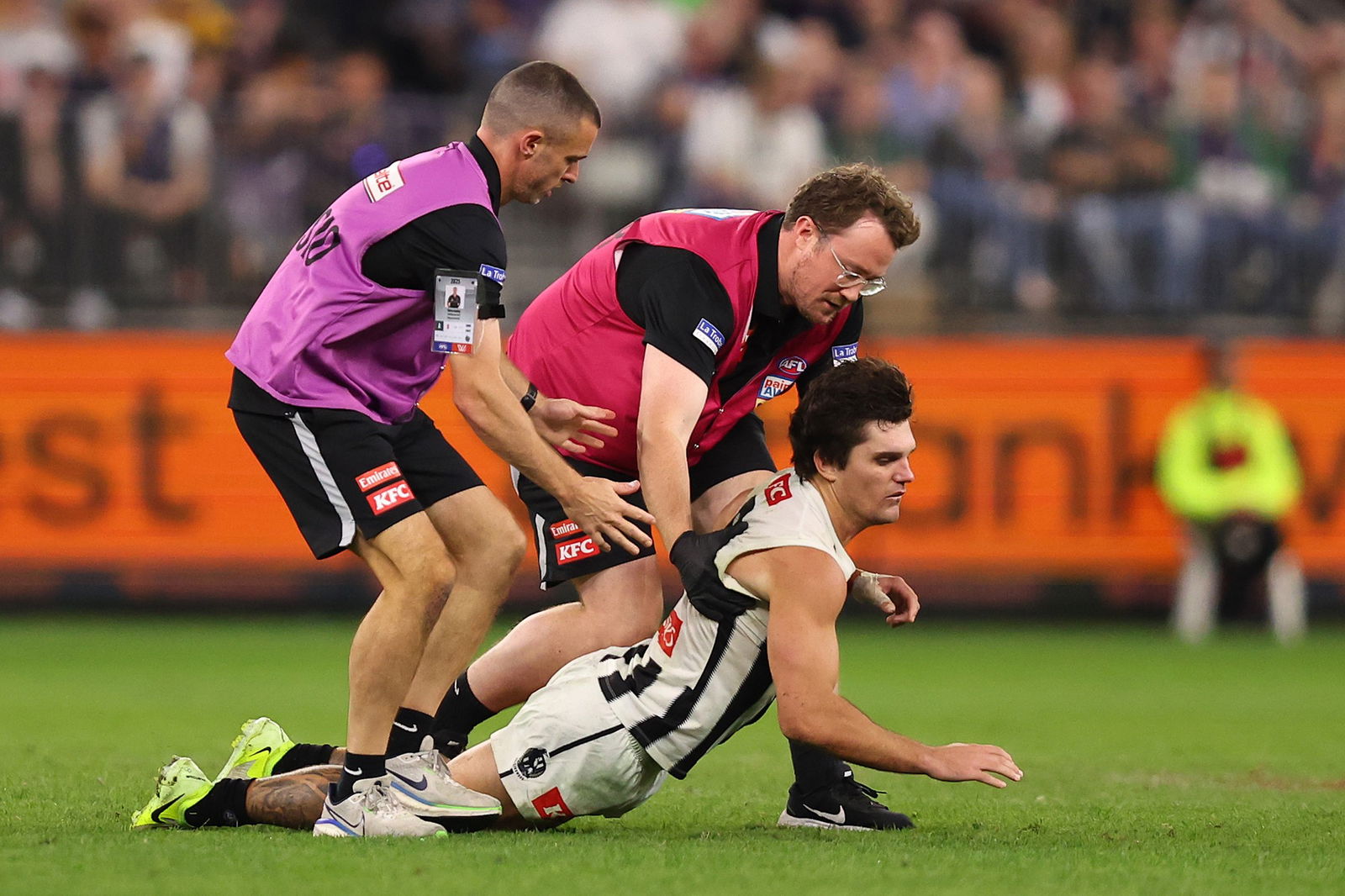 Lachie Schultz collapsed while attempting to run off the ground after being concussed in a tackle attempt in the final quarter.