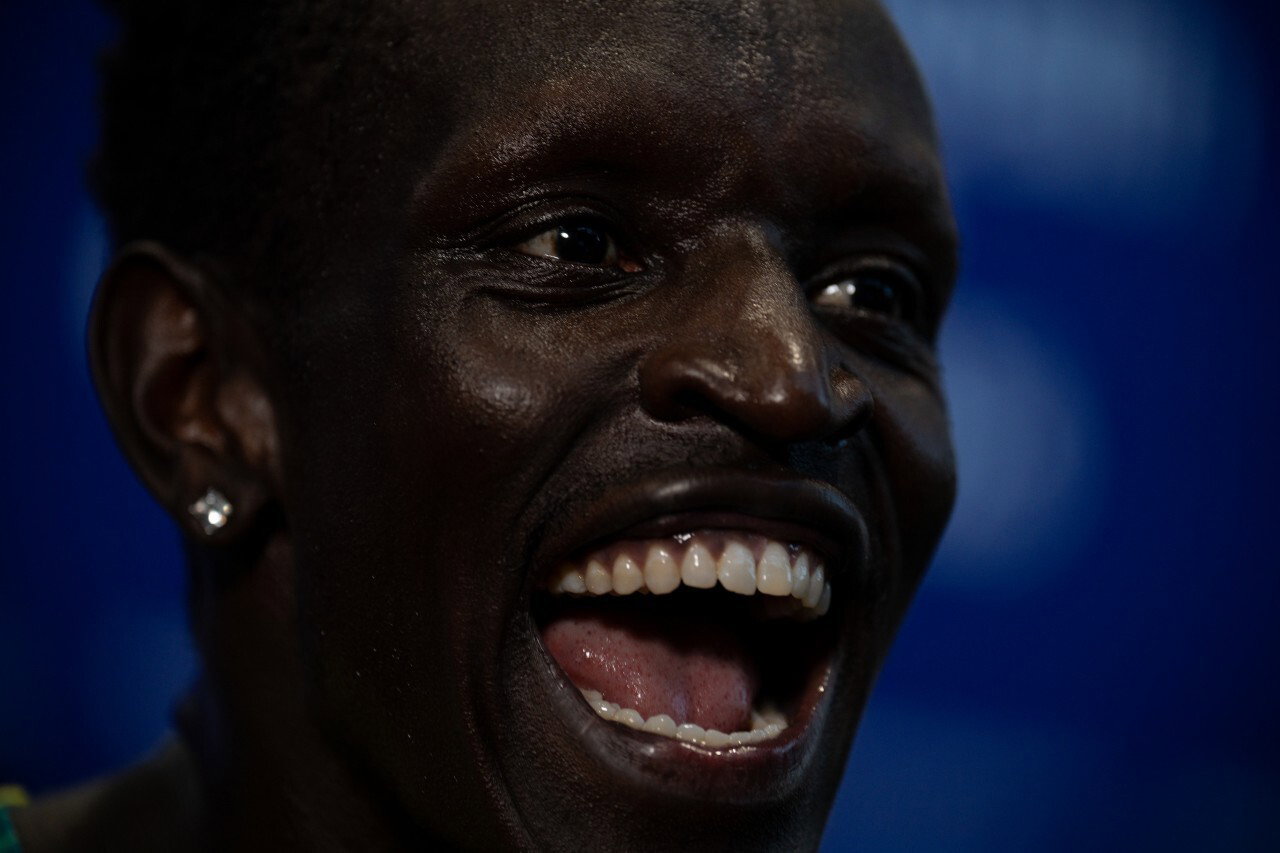 Peter Bol watches the second 800m semifinal intently 
