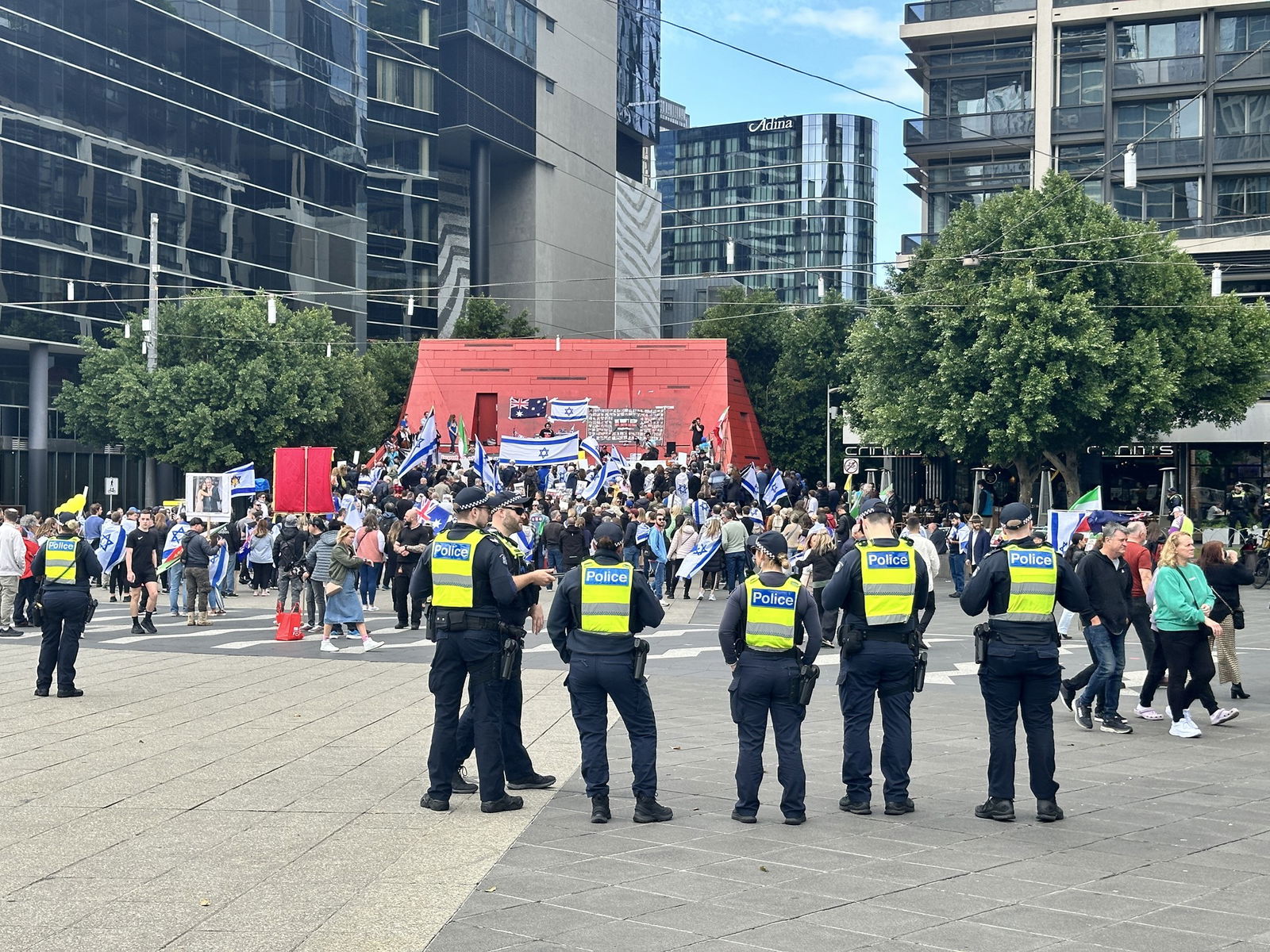 Police lined up outside a protest