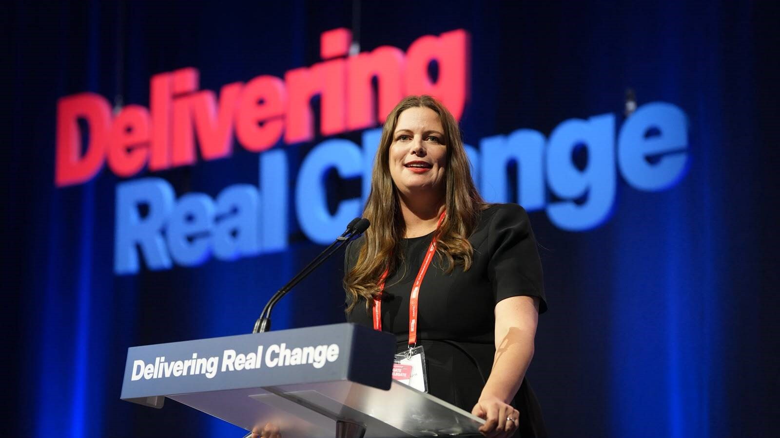Kate Ellis speaks to the national conference.
