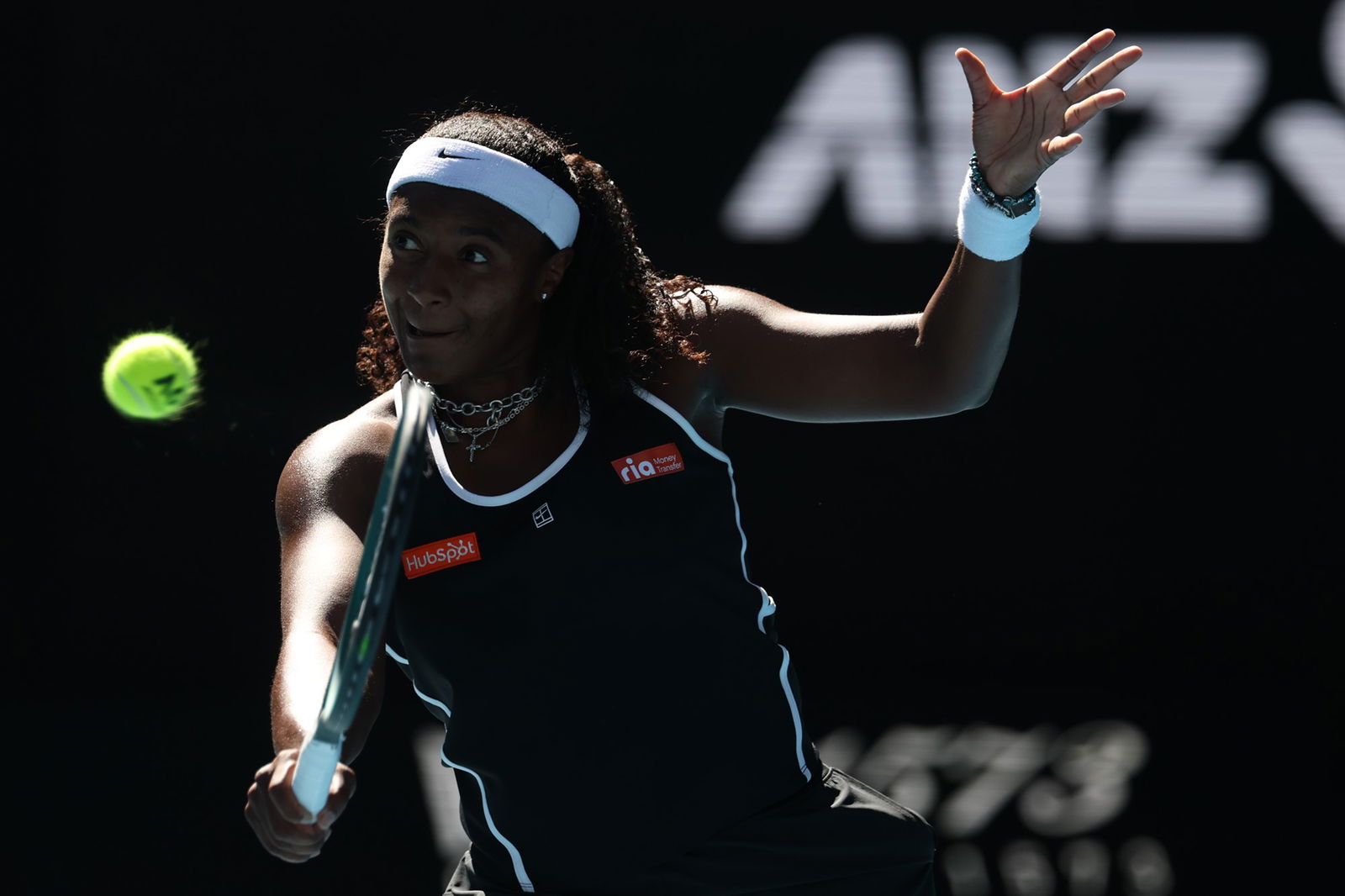 Hailey Baptiste of the United States plays a back against Coco Gauff of the United States in the Women's Singles Third Round during day six of the 2026 Australian Open at Melbourne Park on January 23, 2026 in Melbourne, Australia.