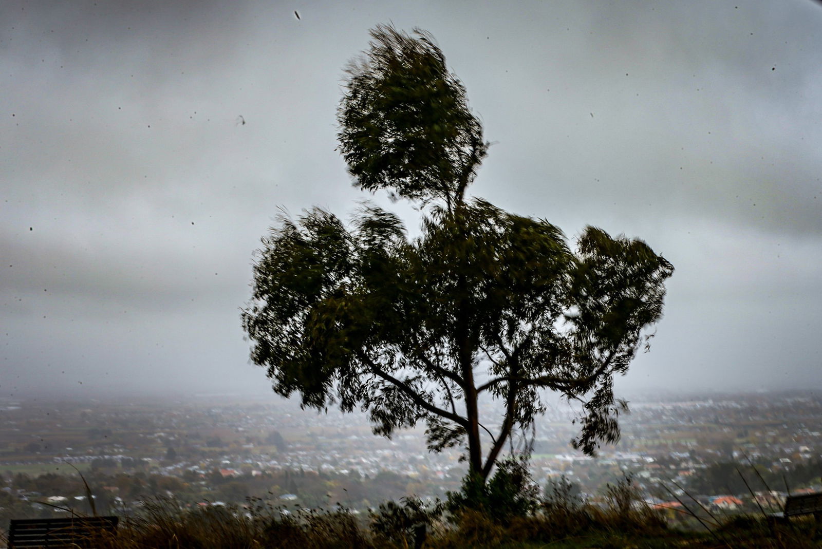 Conditions in Hawke's Bay from Te Mata Park looking towards Havelock North and Hastings.