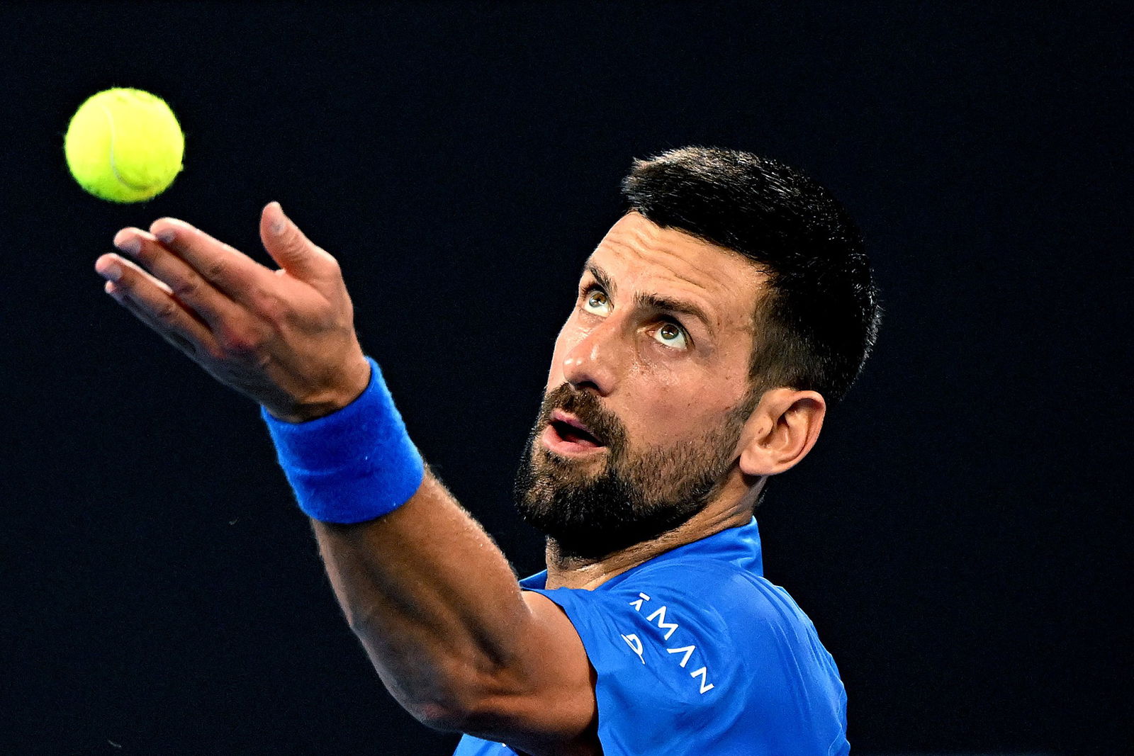 Novak Djokovic prepares to serve.