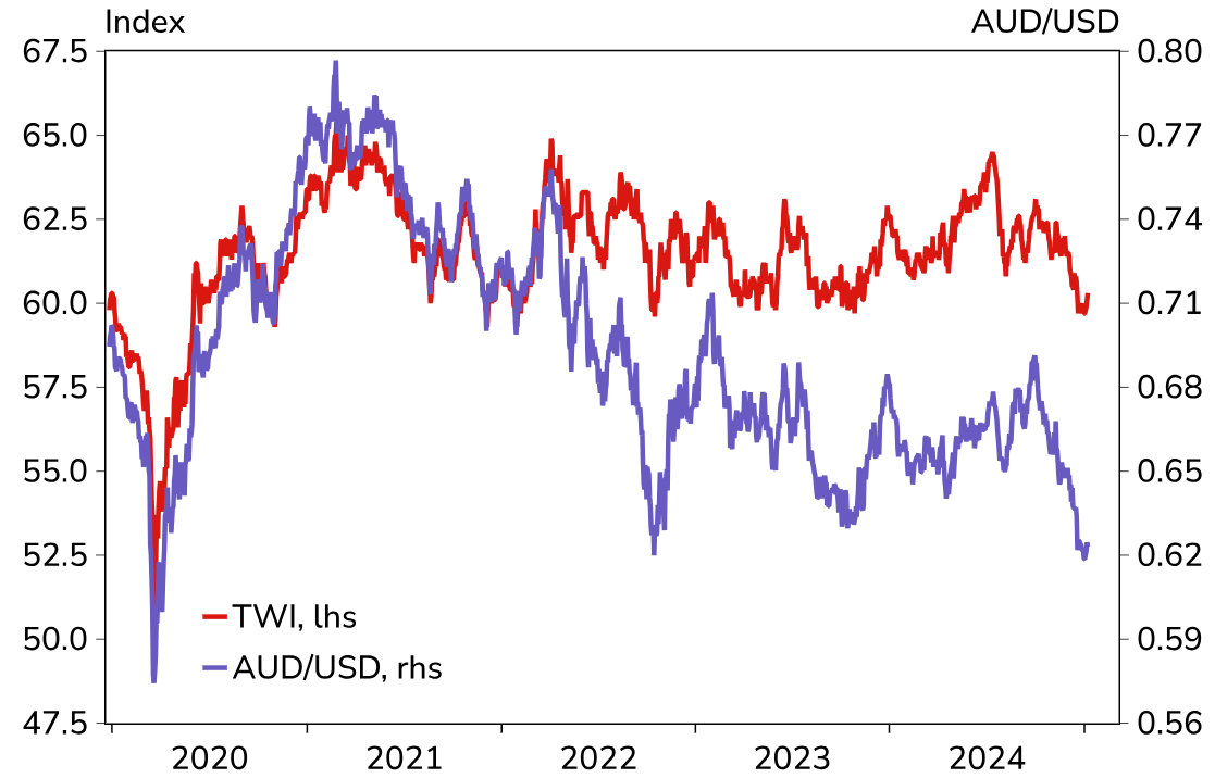 The Australian dollar has fallen more against the US dollar than most major currencies