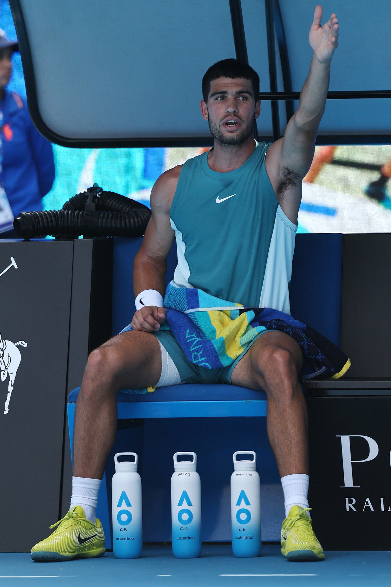 Carlos Alcaraz gestures at the Australian Open.