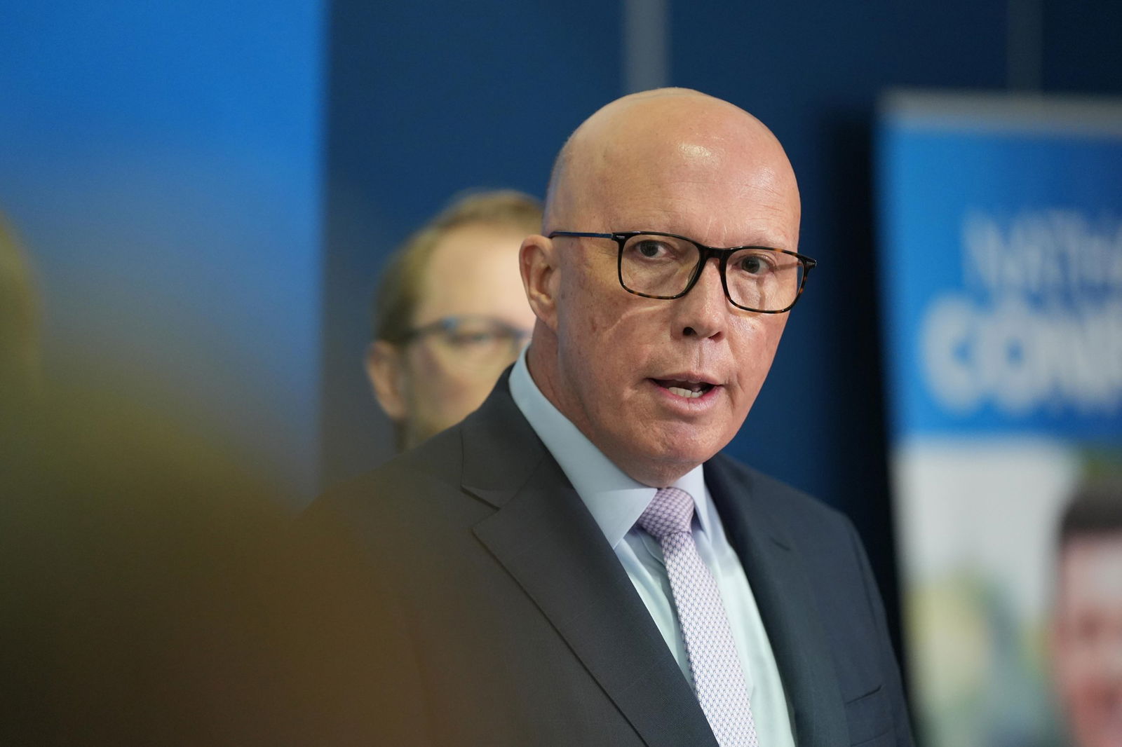 Dutton close up during press conference 